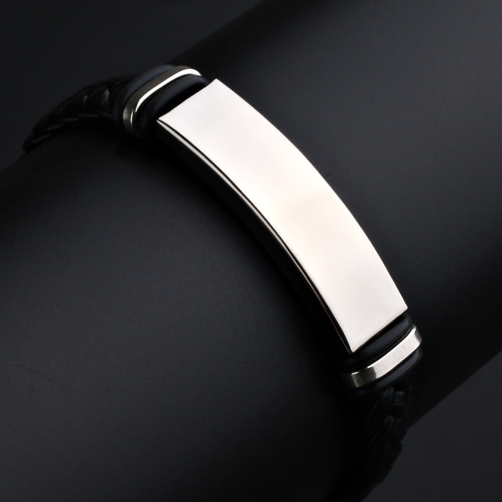 Leather Woven Light Plate Stainless Steel Men's Bracelet LOGO Fashion Couple Jewelry