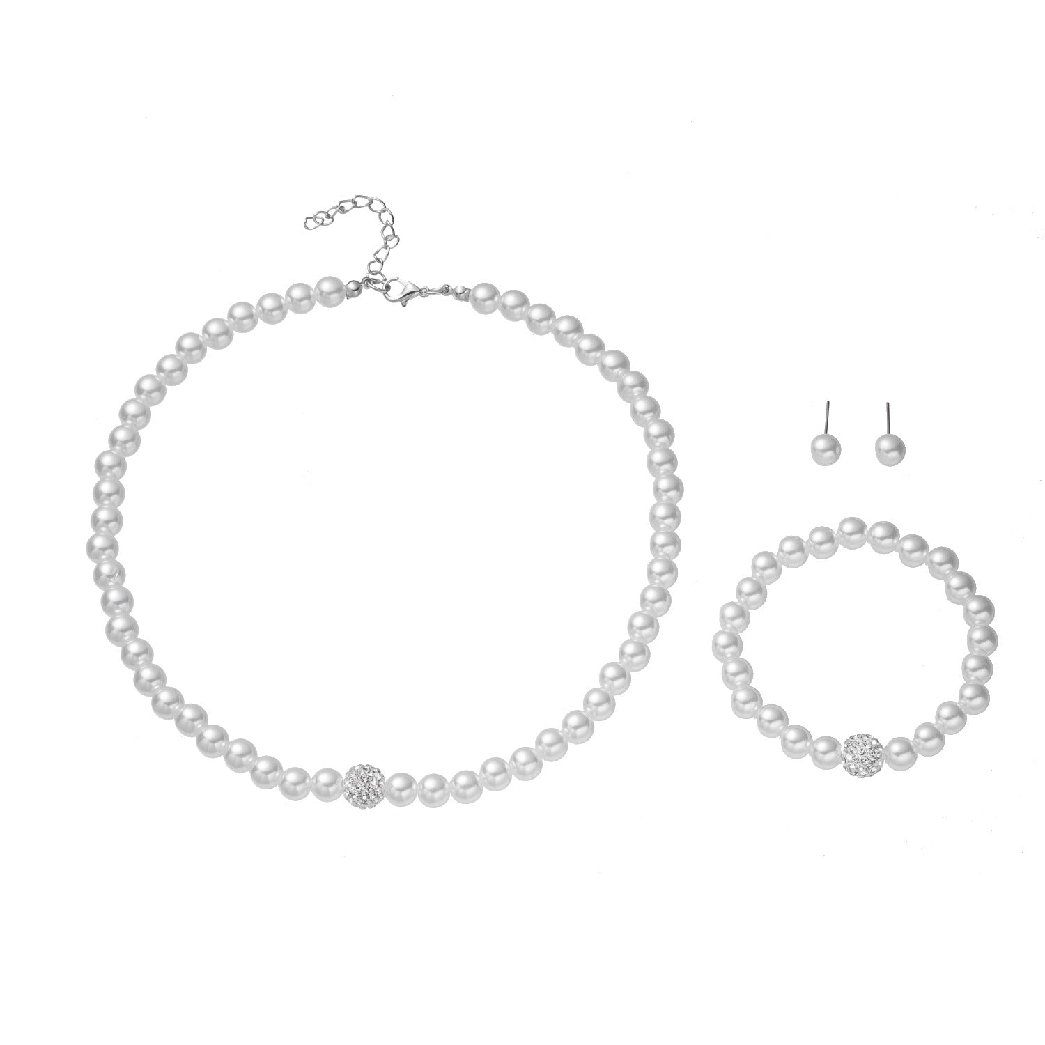 ABS Pearl Jewelry Suit Women Necklace Earrings Bracelet Three-piece Set Mother Gift Beautiful Wedding Photo Accessories