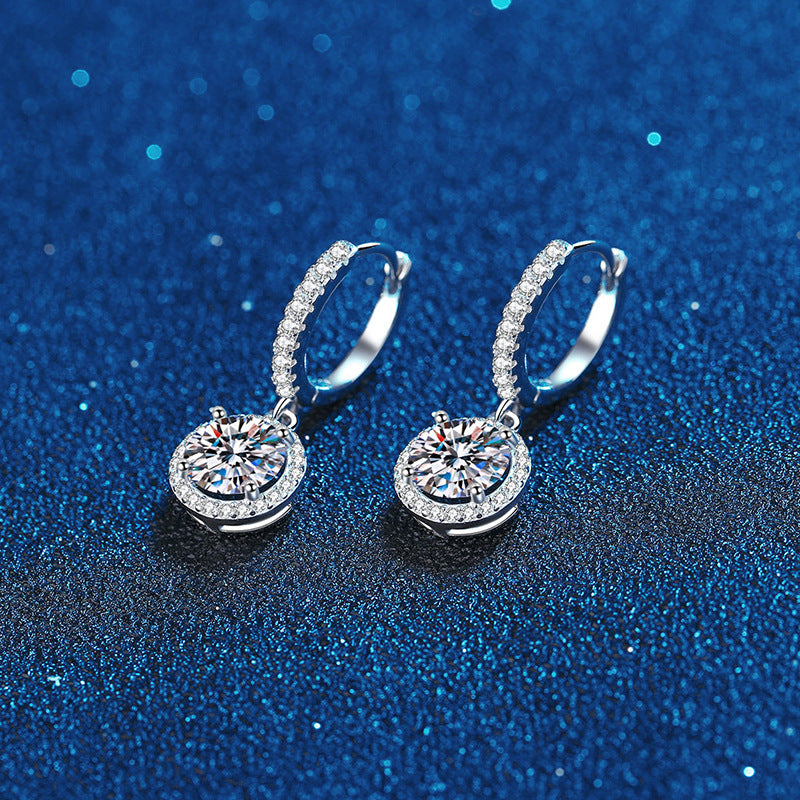 S925 Sterling Silver Earrings Women Plated Pt950 Round Buckle Moissanite Earrings 1 Karat D Color Moissanite Earrings Women