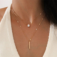 Foreign Trade Cross Chain Teardrop Shaped Zircon Long Stick Pendant Double Chain Suit Versatile Women's Jewelry Necklace Suit