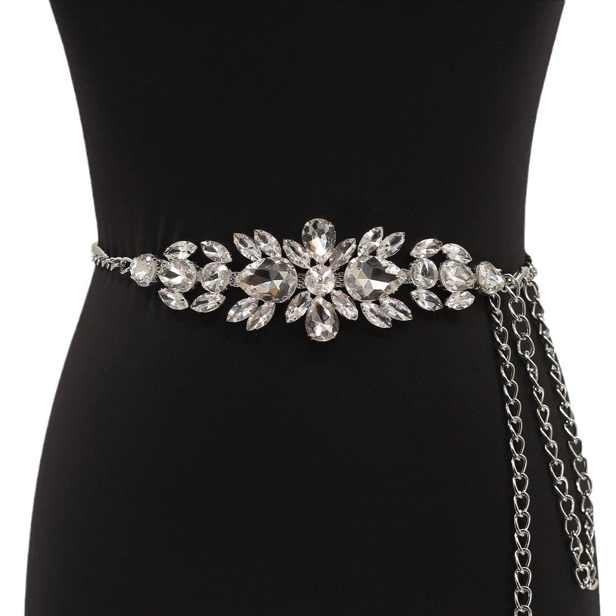 Women Rhinestone Inlay Metal Chain Belt Decoration High Waist Chain Fashion Skirt Dress Evening Dress Accessories