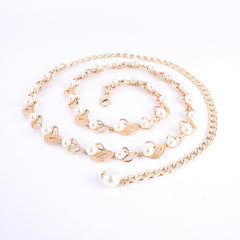 Korean-style Pearl Waist Chain Women's Fashionable All-match Belt Decorative Dress Sweet Leaf Metal Chain Waist Chain