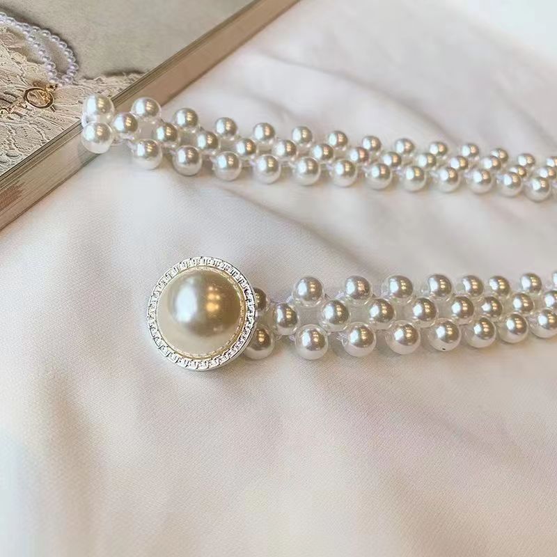 Korean Style Women's Rhinestone Pearl Waist Chain Fashion Dress Decoration Elastic Waistband Women's Floral Elastic Waist Cincher