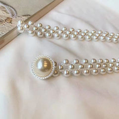 Korean Style Women's Rhinestone Pearl Waist Chain Fashion Dress Decoration Elastic Waistband Women's Floral Elastic Waist Cincher
