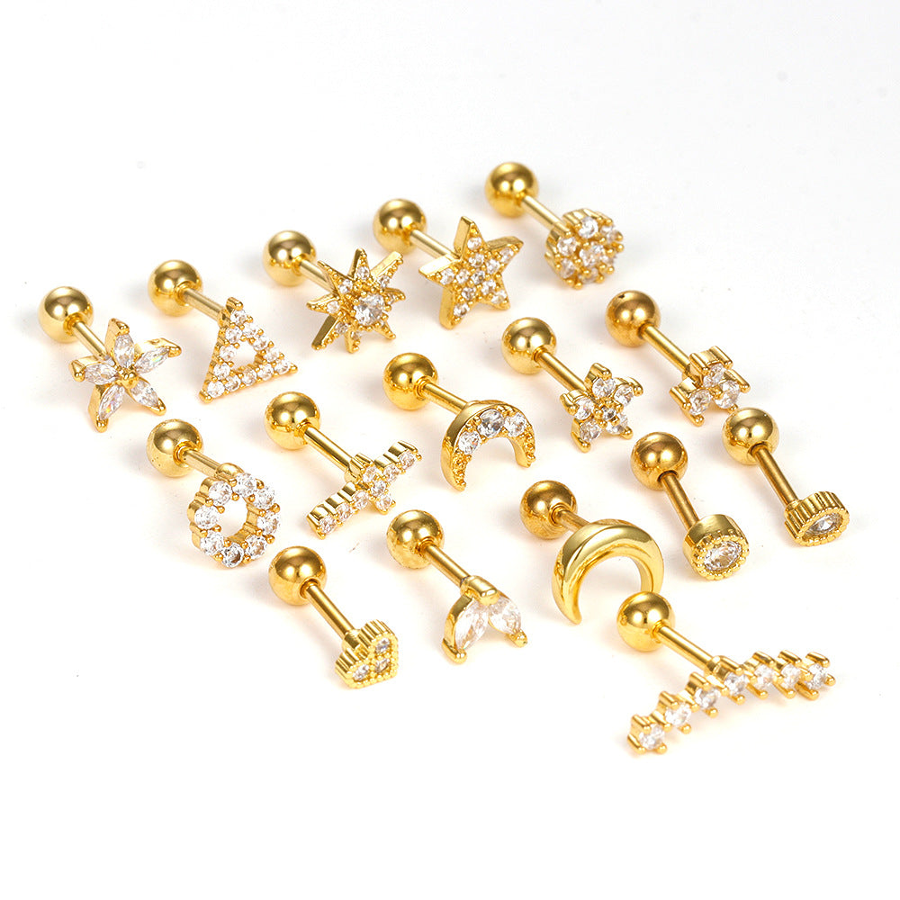 Cross-border Hot Puncture Jewelry Stainless Steel Ear Nail Zircon Ball Screw Small Ear Nail Women Light Luxury Ear Accessories Wholesale